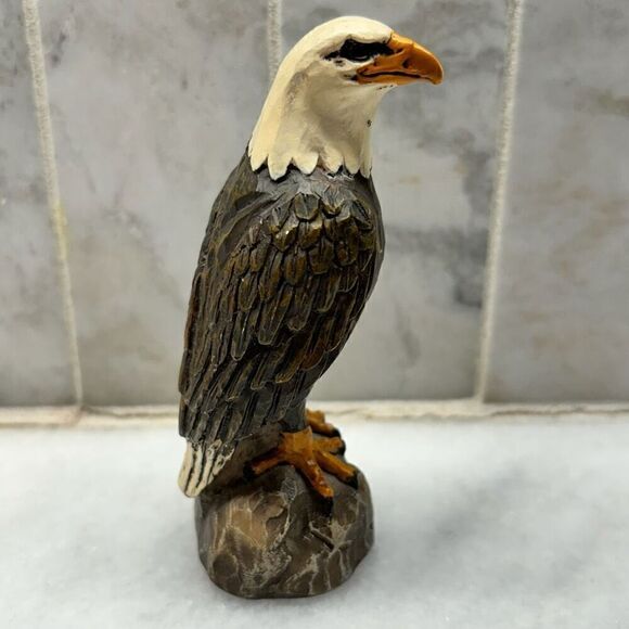 Vintage American Bald Eagle Resin Walking Stick Top Figurine Brown Black 4" - Picture 2 of 9